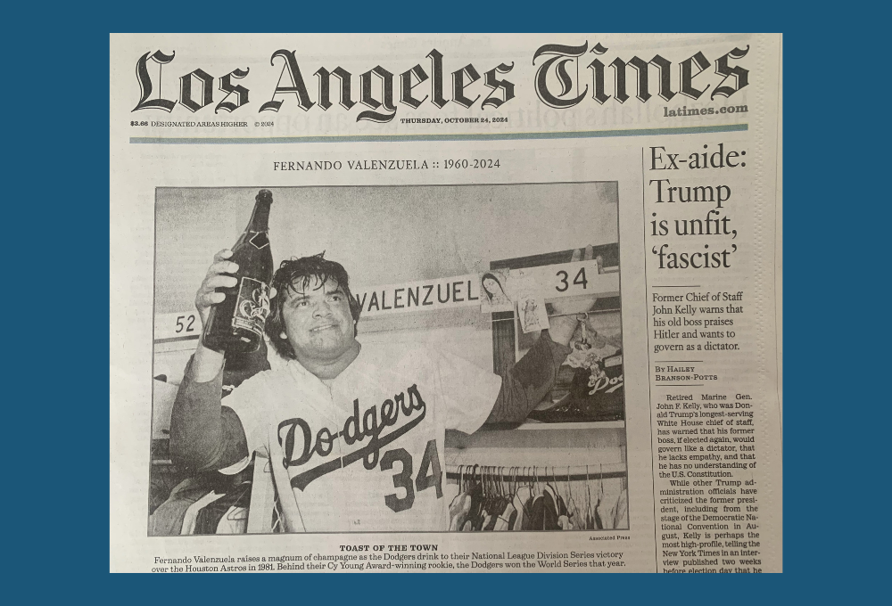 Los Angeles Dodgers pitcher Fernando Valenzuela, who died Oct. 22, celebrates after the Dodgers won the National League title over the Expos Oct. 19, 1981, in Montreal. Valenzuela, the Mexican-born Dodgers phenom, taped images of La Virgen de Guadalupe and El Santo Niño in his team locker. Los Angeles Dodgers pitcher Fernando Valenzuela, who died Oct. 22, celebrates after the Dodgers won the National League title over the Expos Oct. 19, 1981, in Montreal. Valenzuela, the Mexican-born Dodgers phenom, taped images of La Virgen de Guadalupe and El Santo Niño in his team locker.